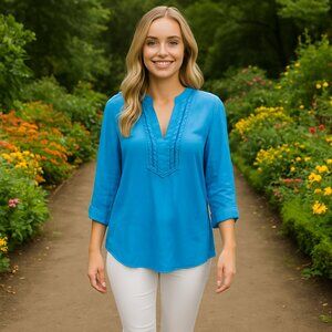 Calvin Klein Jeans Blue Tunic with Satin Accent Trim Boho Size Small